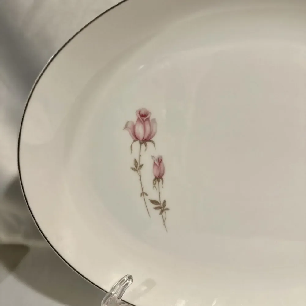 Vintage Large Oval Serving Platter Pink Roses 50s Shabby Chic 16 x 12